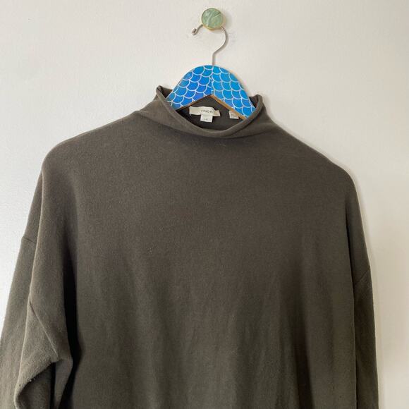 VINCE Heather Dark Pine Brushed Funnel Neck Long Sleeve Top - Picture 3 of 9